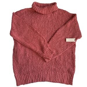 Anthropologie NWT Mock Neck Knit Sweater Size Small Rose Pink Oversized Boucle